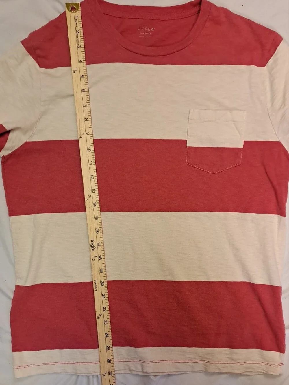 J. Crew Cotton Red & White Striped Pocket Tee Summer 2013 Coastal Preppy Size L